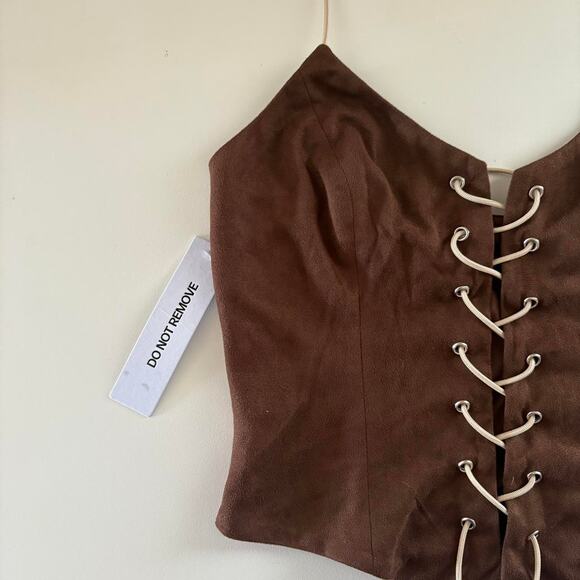 NWOT Princess Polly Faux Suede Halter Top - Picture 3 of 4